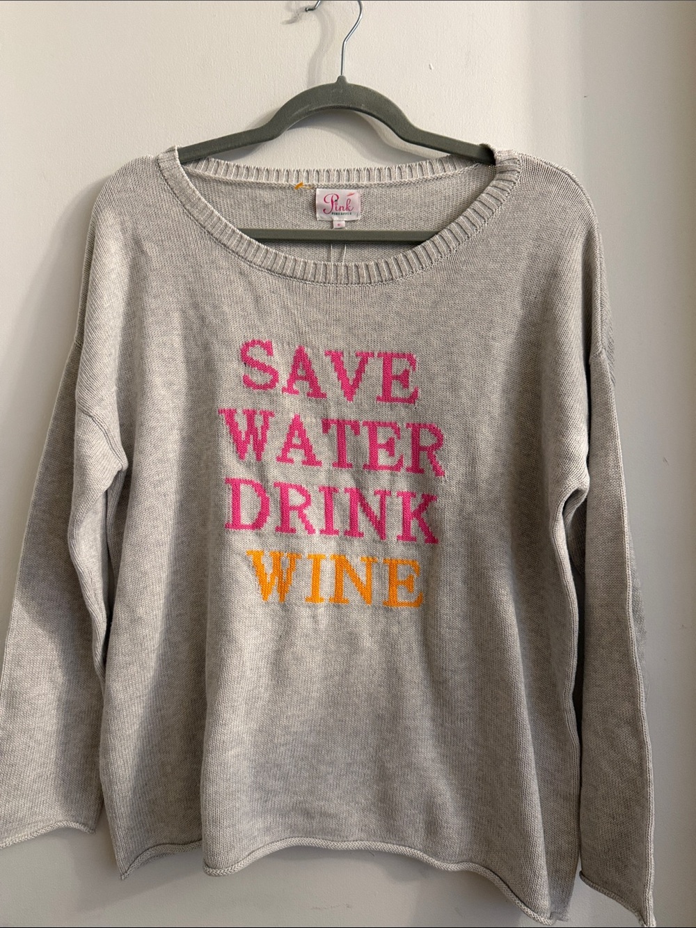 Save water drink wine pink pineapple sweater small NWT